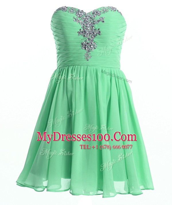 Elegant Mini Length Lace Up Prom Dresses Apple Green for Prom and Party with Beading