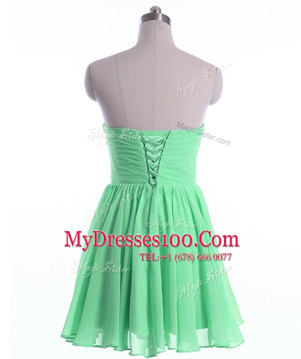 Elegant Mini Length Lace Up Prom Dresses Apple Green for Prom and Party with Beading
