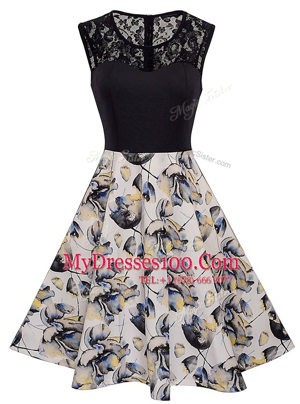 Fashion Scoop Sleeveless Lace and Embroidery and Pattern Zipper Prom Dresses