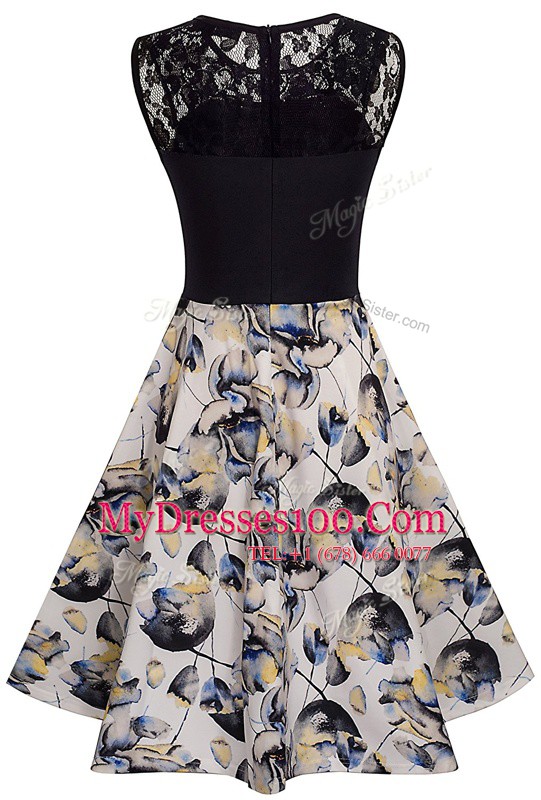 Fashion Scoop Sleeveless Lace and Embroidery and Pattern Zipper Prom Dresses