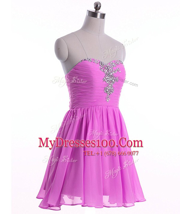 Affordable Lilac Sweetheart Neckline Beading and Ruching Sleeveless Lace Up