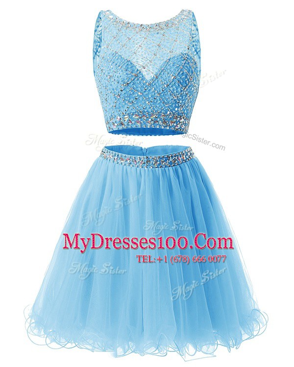 Organza Sleeveless Mini Length Prom Evening Gown and Beading and Belt