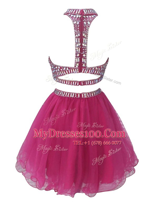 High Quality Chiffon High-neck Sleeveless Zipper Beading in Silver