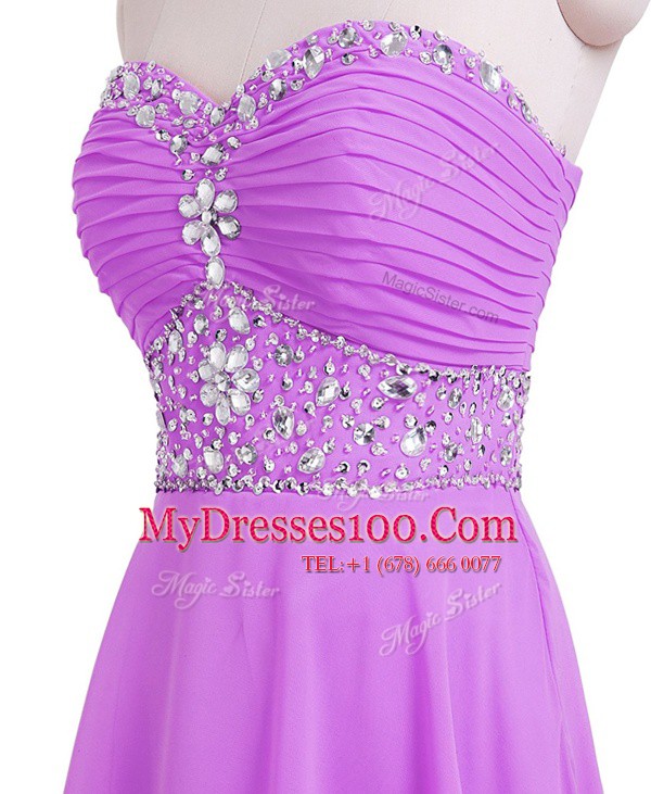 Mini Length Lilac Evening Dress Organza Sleeveless Beading and Belt
