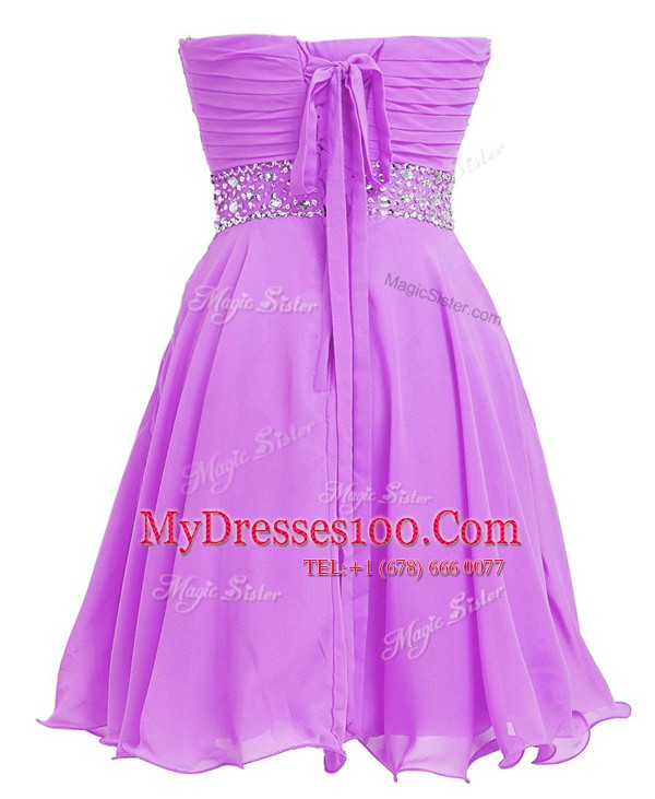 Mini Length Lilac Evening Dress Organza Sleeveless Beading and Belt