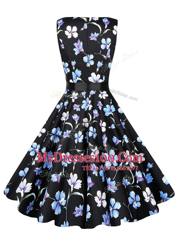 Elegant Scoop Sashes ribbons and Pattern Prom Gown Multi-color Zipper Sleeveless Knee Length