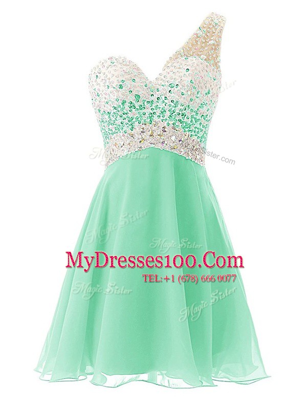 One Shoulder Chiffon Sleeveless Knee Length Homecoming Dress and Beading