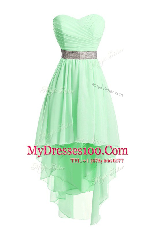 Sleeveless Organza High Low Lace Up Prom Dresses in Green with Belt