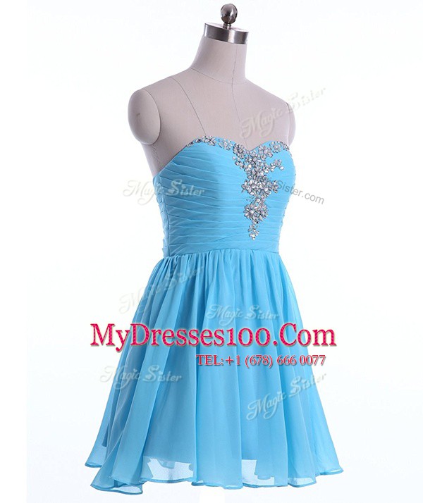 Beading Evening Dress Baby Blue Lace Up Sleeveless Mini Length
