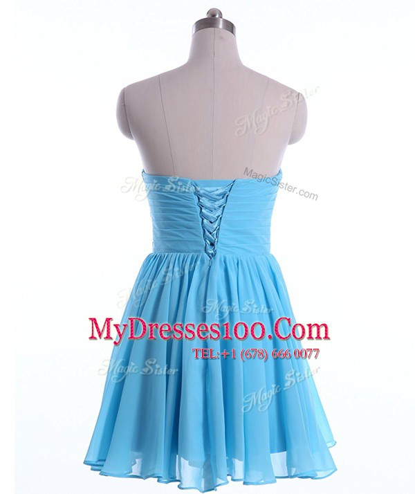Beading Evening Dress Baby Blue Lace Up Sleeveless Mini Length