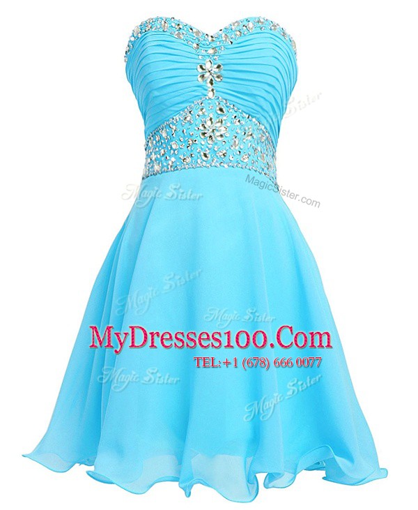 Adorable Aqua Blue Sweetheart Lace Up Beading and Belt Prom Dress Sleeveless