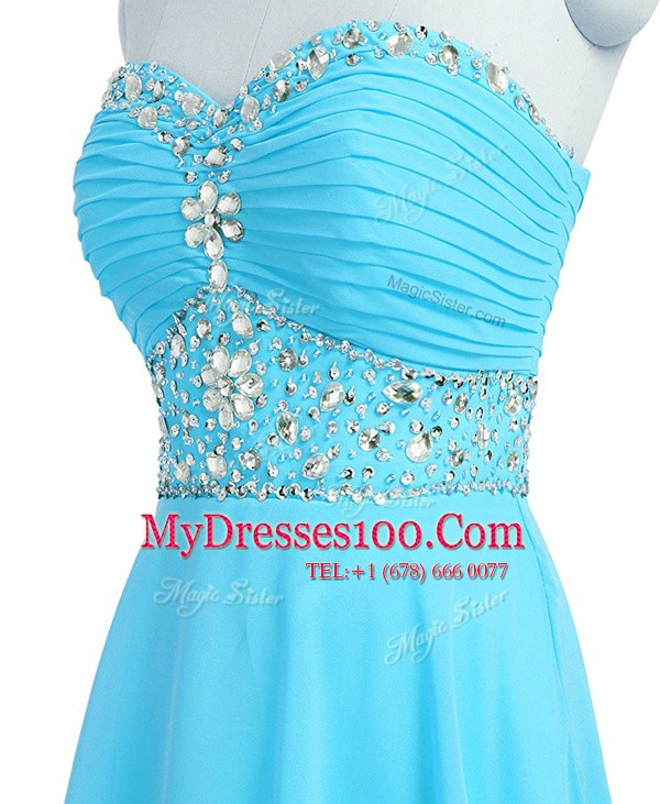 Adorable Aqua Blue Sweetheart Lace Up Beading and Belt Prom Dress Sleeveless
