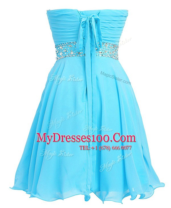 Adorable Aqua Blue Sweetheart Lace Up Beading and Belt Prom Dress Sleeveless