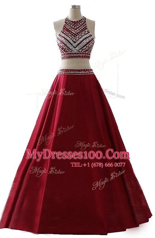 Glamorous Scoop Chiffon Sleeveless Floor Length Dress for Prom and Beading