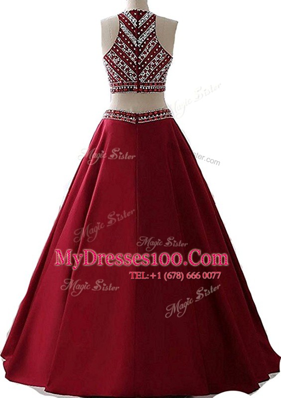 Glamorous Scoop Chiffon Sleeveless Floor Length Dress for Prom and Beading