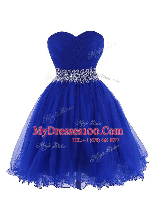 Traditional Royal Blue Sleeveless Organza Lace Up Prom Dresses for Prom and Party