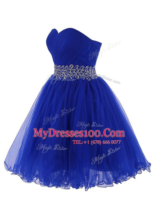 Traditional Royal Blue Sleeveless Organza Lace Up Prom Dresses for Prom and Party