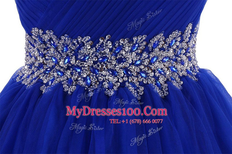 Traditional Royal Blue Sleeveless Organza Lace Up Prom Dresses for Prom and Party