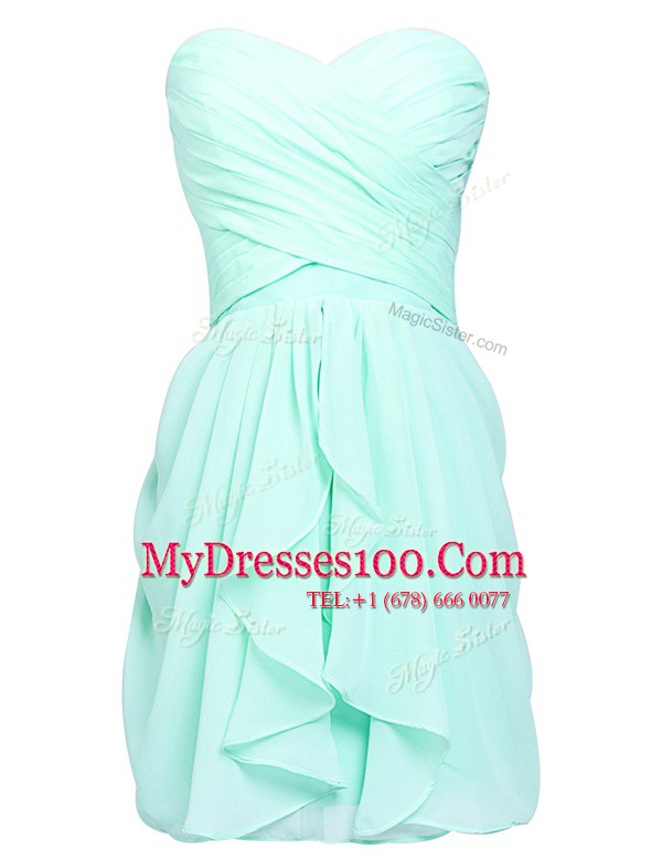 Pretty Apple Green Lace Up Evening Dress Ruching Sleeveless Knee Length