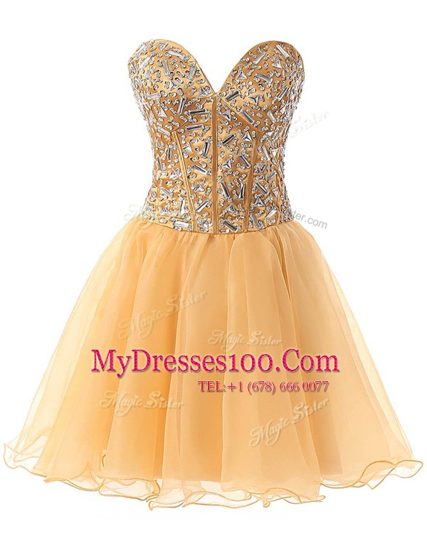 Lovely Chiffon Sleeveless Knee Length Evening Dress and Beading