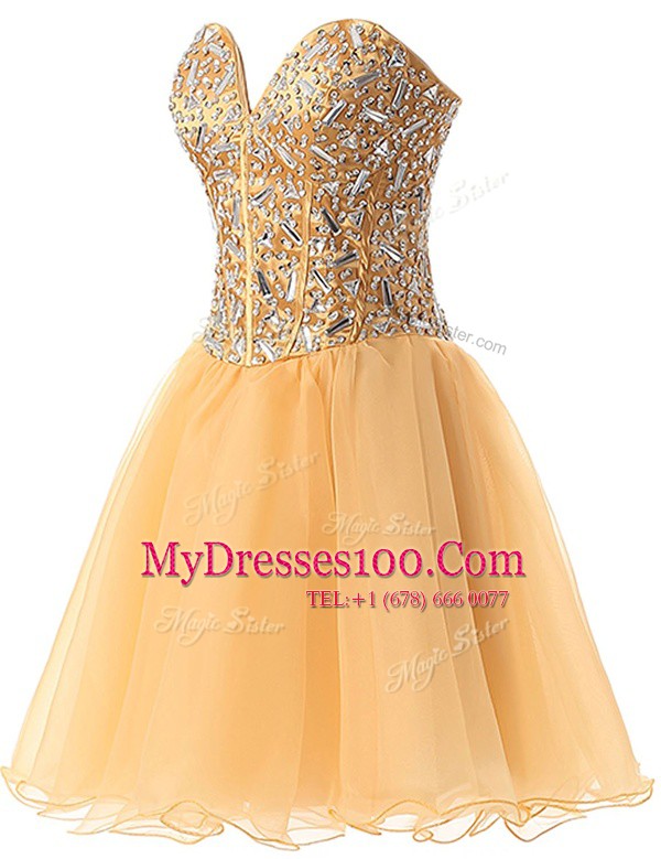Lovely Chiffon Sleeveless Knee Length Evening Dress and Beading