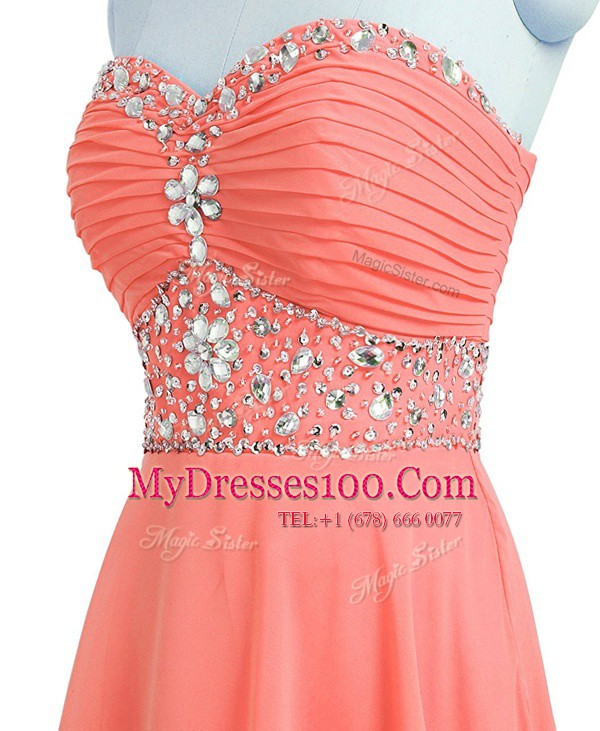 Mini Length Empire Sleeveless Watermelon Red Prom Evening Gown Lace Up