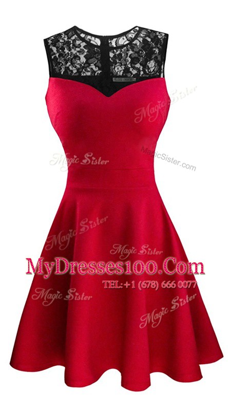 Modern Red Prom Evening Gown Prom and Party and For with Lace Scoop Sleeveless Zipper