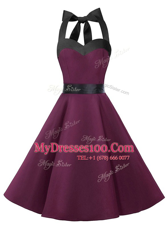 Dark Purple Halter Top Zipper Sashes ribbons Prom Dress Sleeveless