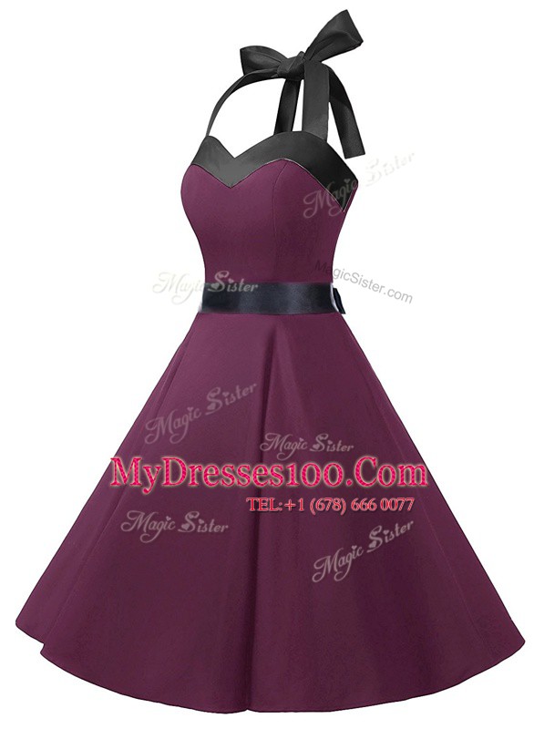 Dark Purple Halter Top Zipper Sashes ribbons Prom Dress Sleeveless