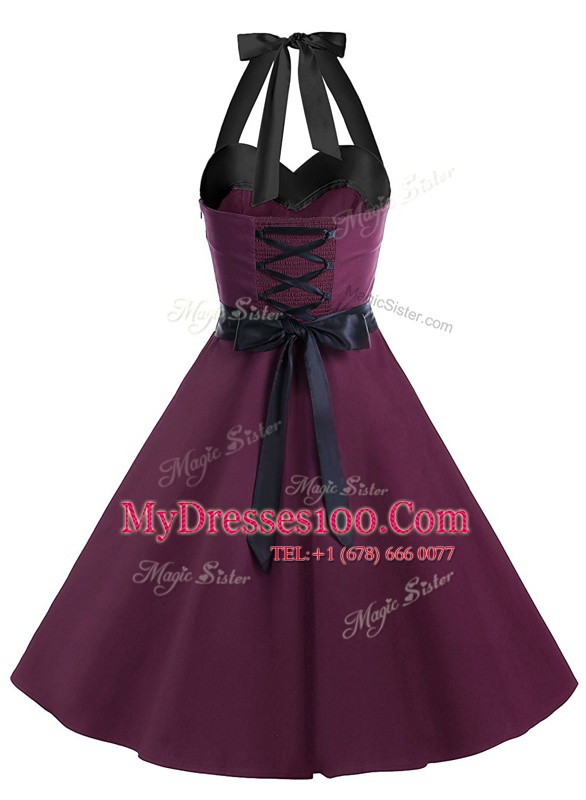 Dark Purple Halter Top Zipper Sashes ribbons Prom Dress Sleeveless