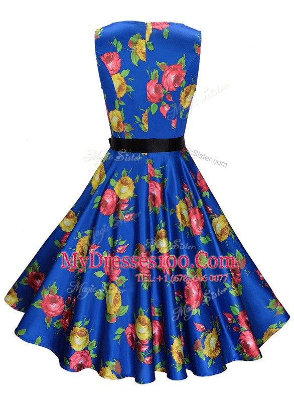 Scoop Chiffon Sleeveless Knee Length Prom Party Dress and Sashes ribbons and Pattern