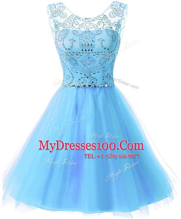Flirting Scoop Sleeveless Zipper Knee Length Beading Homecoming Dress