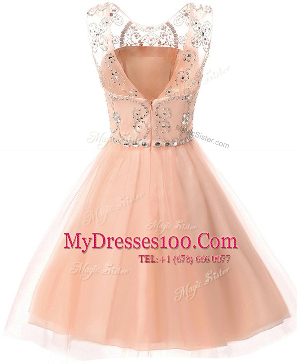 Flirting Scoop Sleeveless Zipper Knee Length Beading Homecoming Dress