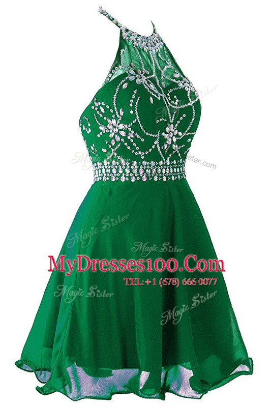 Green Dress for Prom Prom and Party and For with Beading and Belt Scoop Sleeveless Zipper