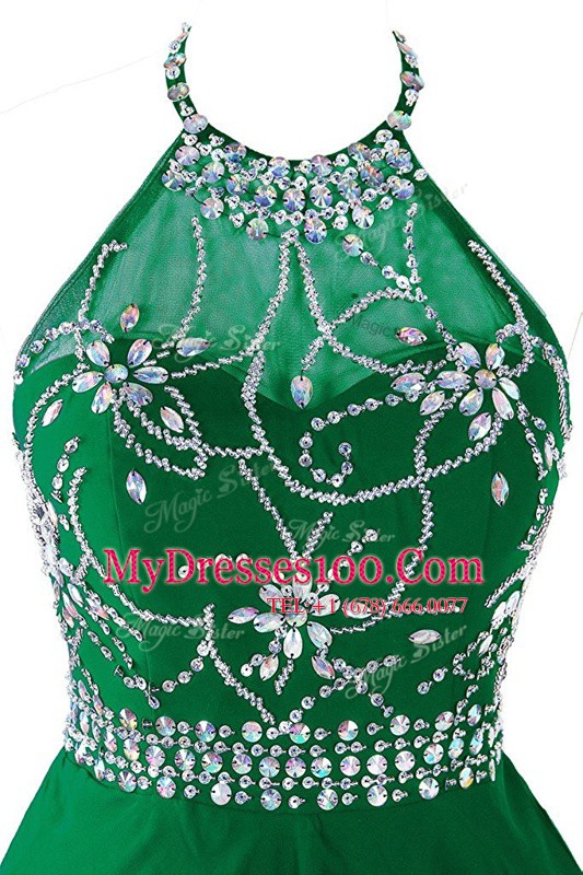 Green Dress for Prom Prom and Party and For with Beading and Belt Scoop Sleeveless Zipper