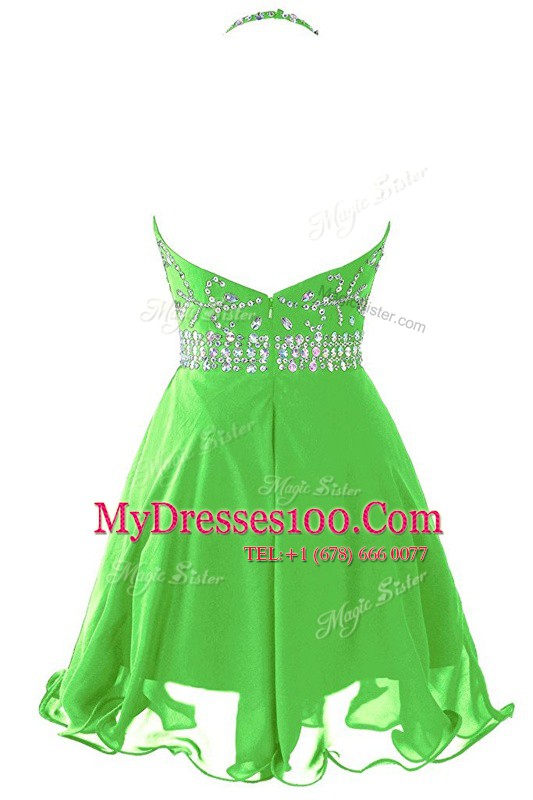 Wonderful Scoop Sleeveless Mini Length Beading and Belt Zipper Prom Evening Gown