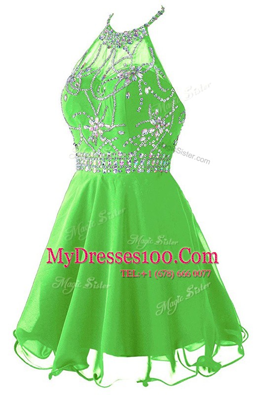 Wonderful Scoop Sleeveless Mini Length Beading and Belt Zipper Prom Evening Gown