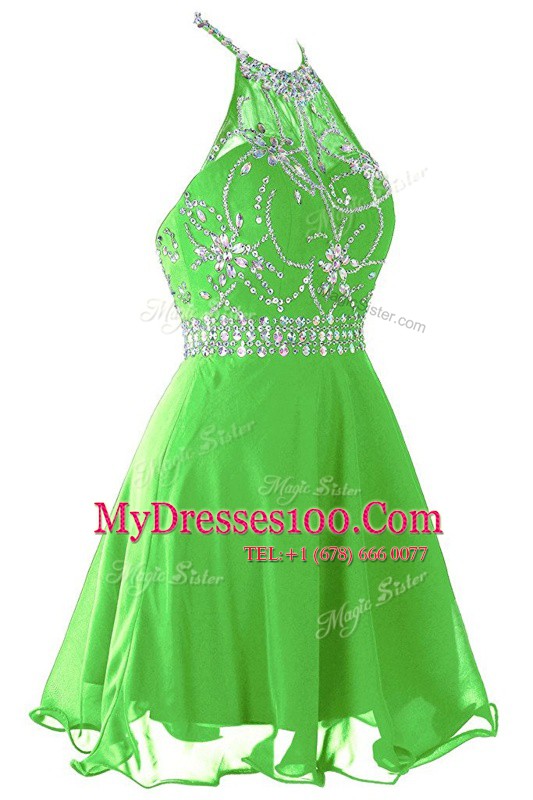 Wonderful Scoop Sleeveless Mini Length Beading and Belt Zipper Prom Evening Gown