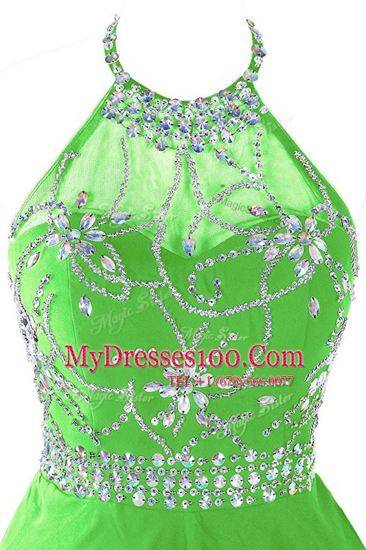 Wonderful Scoop Sleeveless Mini Length Beading and Belt Zipper Prom Evening Gown