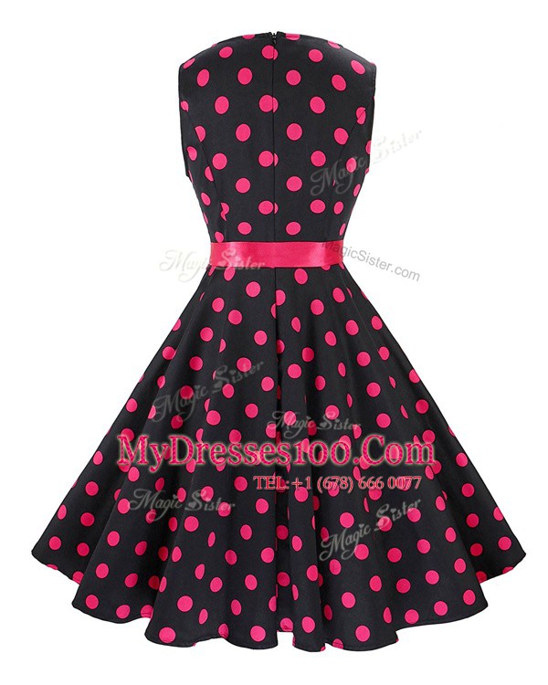 Scoop Red And Black A-line Sashes ribbons and Pattern Evening Dress Zipper Chiffon Sleeveless Knee Length