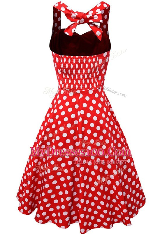 White And Red Backless Scoop Pattern Evening Dress Satin Sleeveless