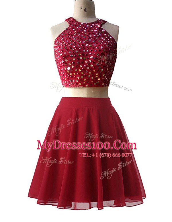 Deluxe Scoop Sleeveless Zipper Knee Length Beading Prom Dresses