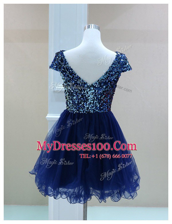 On Sale Black Bateau Neckline Sequins Evening Dresses Cap Sleeves Zipper