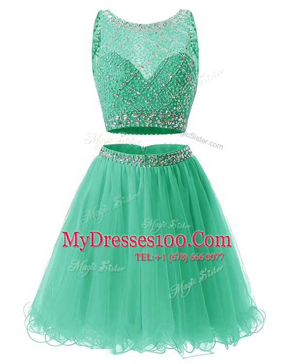 Excellent Sweetheart Sleeveless Prom Dresses Mini Length Beading and Belt Green Organza