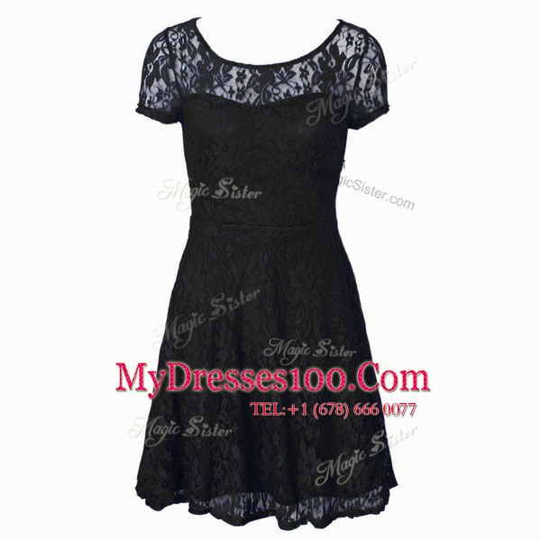 Scoop Short Sleeves Side Zipper Party Dresses Black Organza