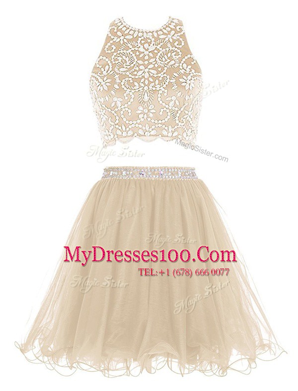 Elegant Scoop Chiffon Sleeveless Mini Length Prom Gown and Beading