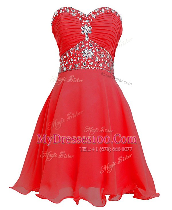 Mini Length Empire Sleeveless Red Custom Made Lace Up