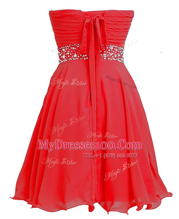 Mini Length Empire Sleeveless Red Custom Made Lace Up