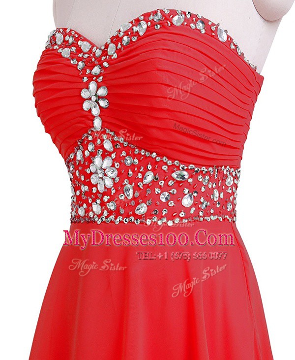 Mini Length Empire Sleeveless Red Custom Made Lace Up