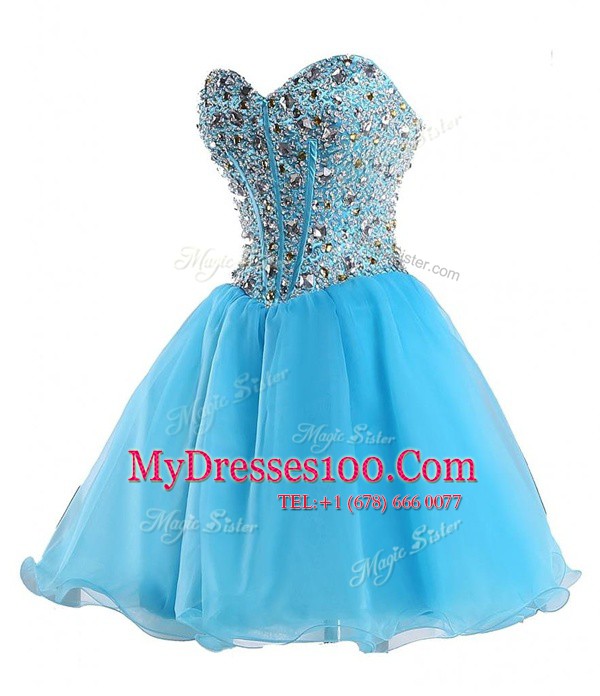 Blue Sleeveless Beading Mini Length Formal Dresses